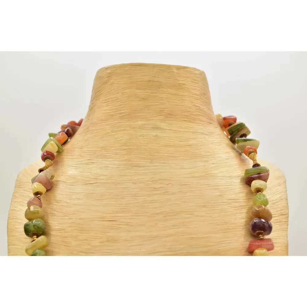 Miriam Haskell Lucite Stone Beaded Necklace Gold Green Orange Signed 1950s BinBN